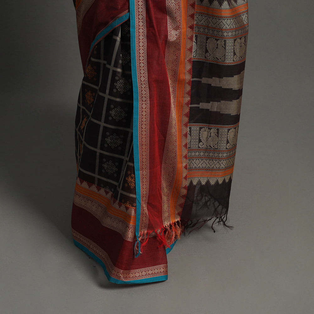 Black - Handloom Cotton Thread Border Kanchipuram Saree 21