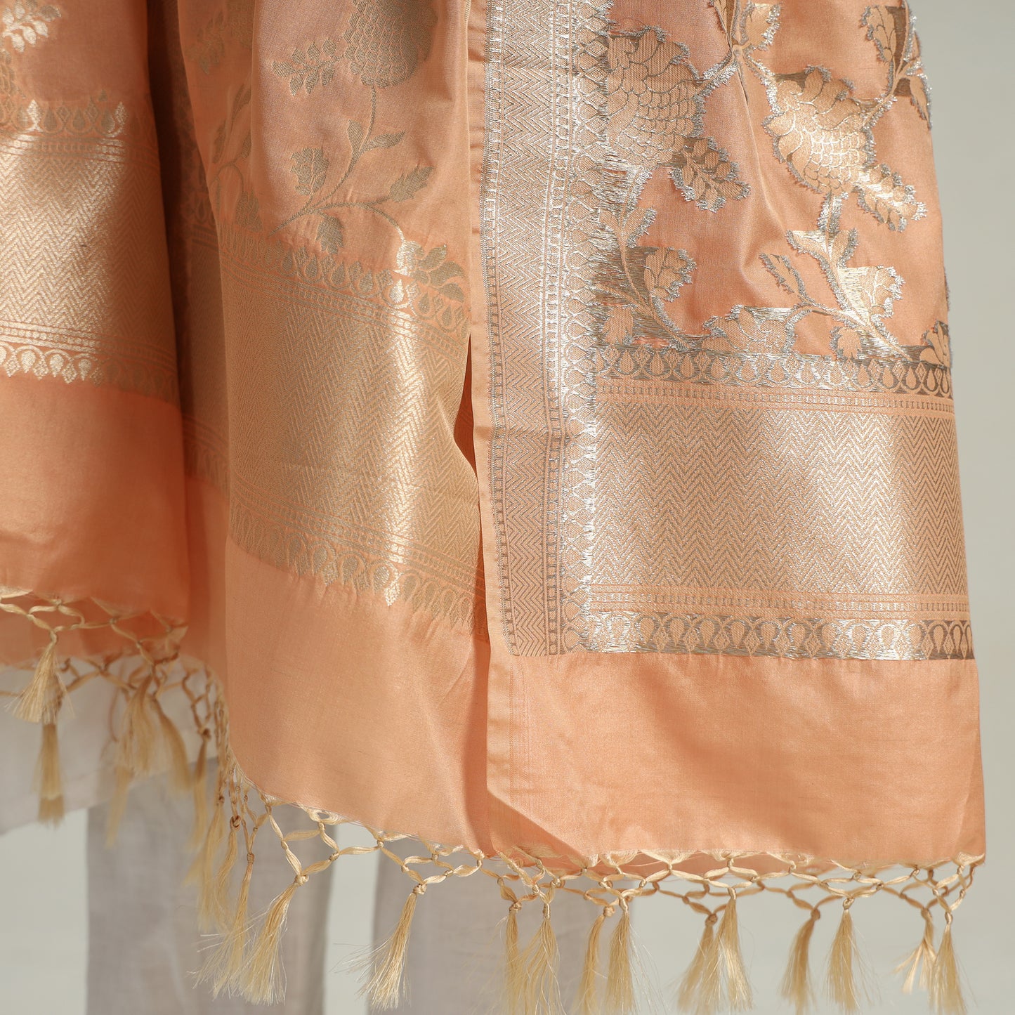 Peach -Banarasi Semi Silk Zari Jaal Dupatta with Tassels 76