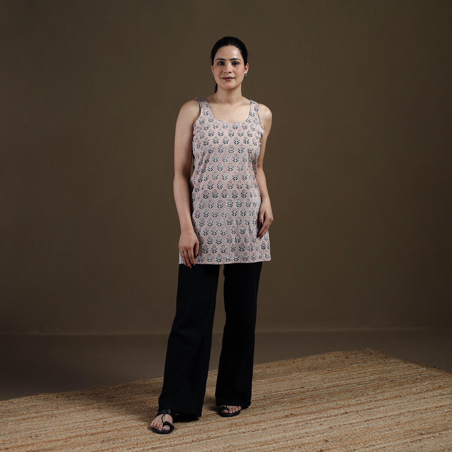 Brown - Sanganeri Hand Block Print Pure Mul Cotton Short Kurta for women 16