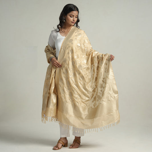 Beige - Banarasi Semi Silk Zari Jaal Dupatta with Tassels 77