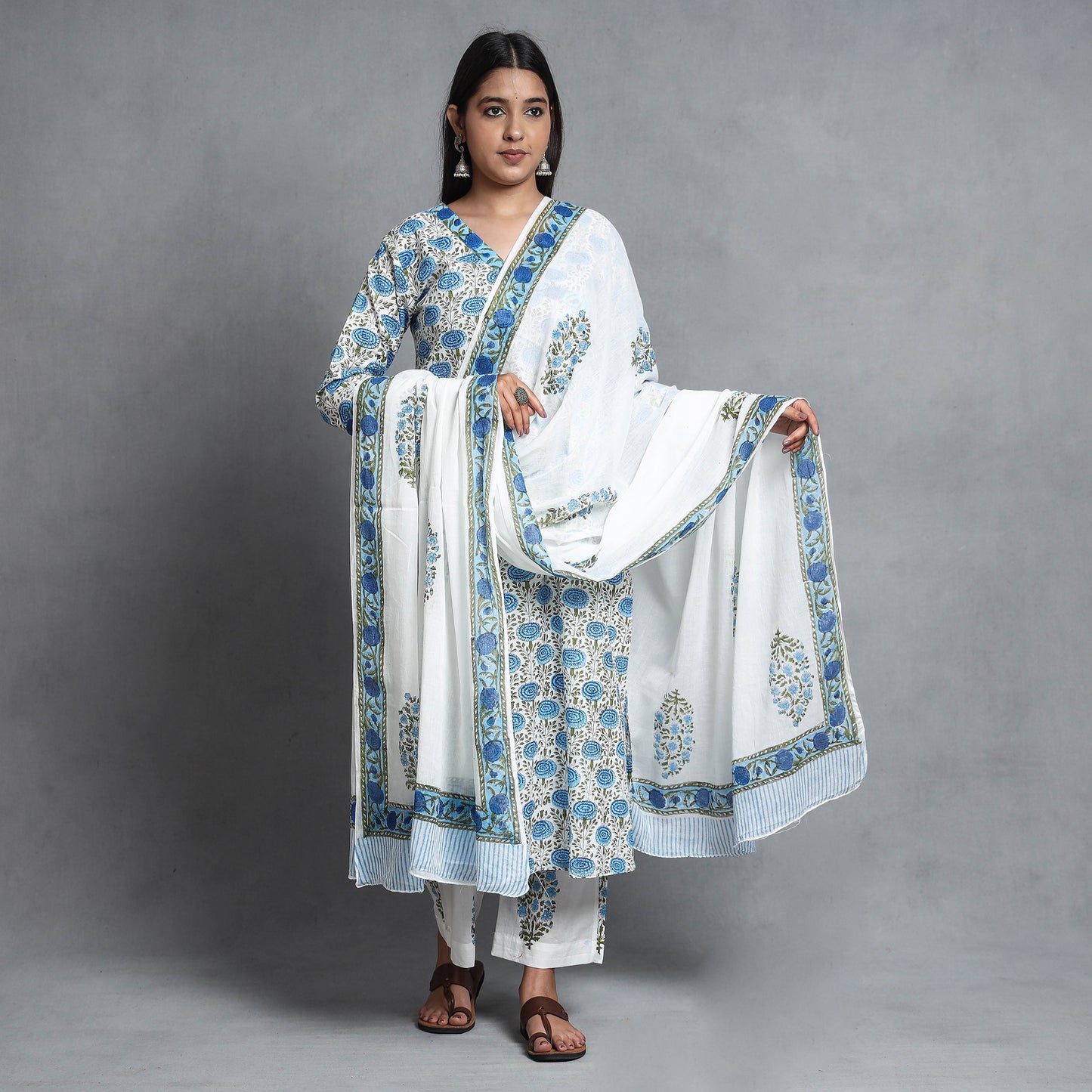 Sanganeri Kurta with Palazzo & Dupatta Set
