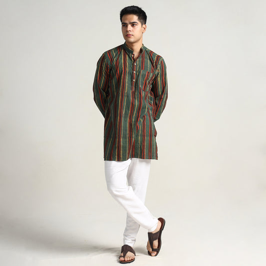 Green - Bagru Block Printed Cotton Men Short Kurta 01