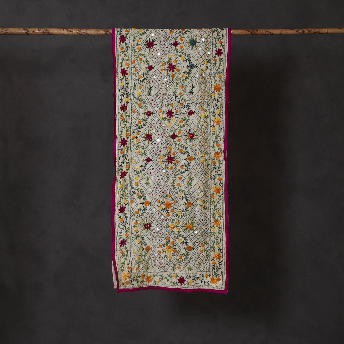 Purple Ranihati Chanderi Silk Hand Embroidered Stole