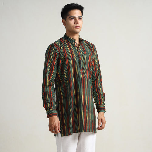 Green - Bagru Block Printed Cotton Men Short Kurta 01