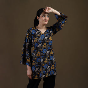 Black - Sanganeri Hand Block Print Cotton Short Kurta for women 01