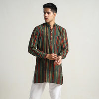 Green - Bagru Block Printed Cotton Men Short Kurta 01