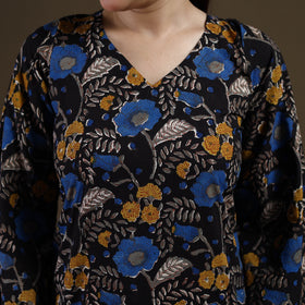 Black - Sanganeri Hand Block Print Cotton Short Kurta for women 01
