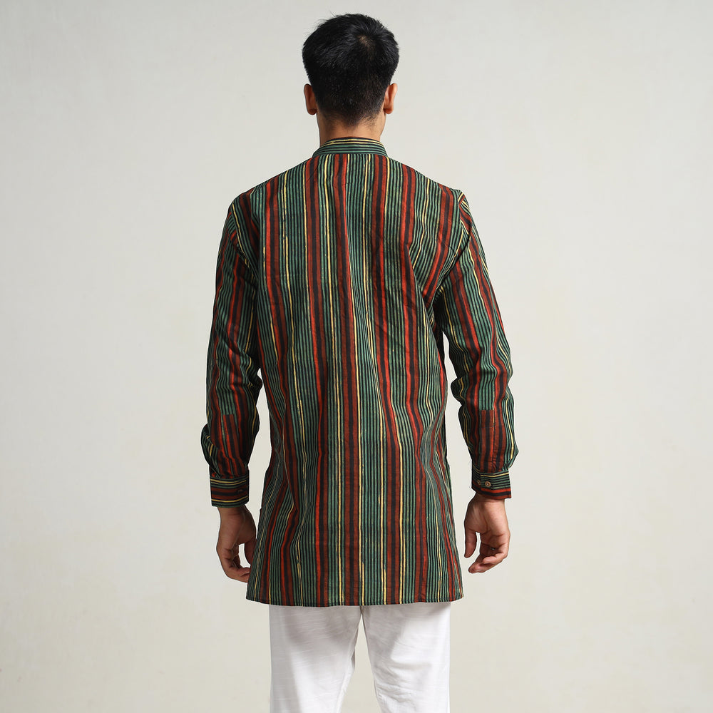 Green - Bagru Block Printed Cotton Men Short Kurta 01