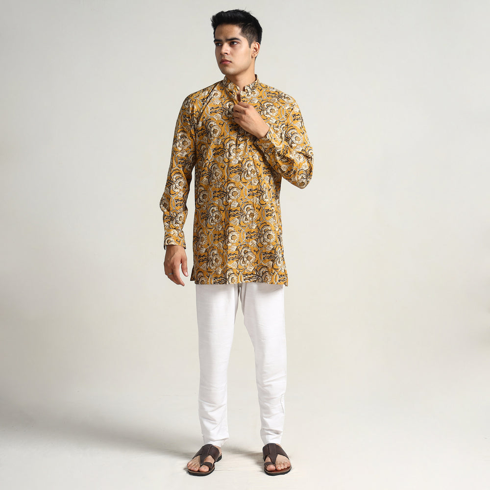 Yellow - Bagru Block Printed Cotton Men Short Kurta 02