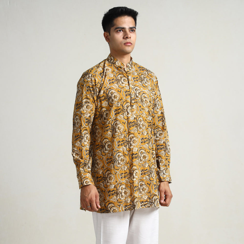 Yellow - Bagru Block Printed Cotton Men Short Kurta 02