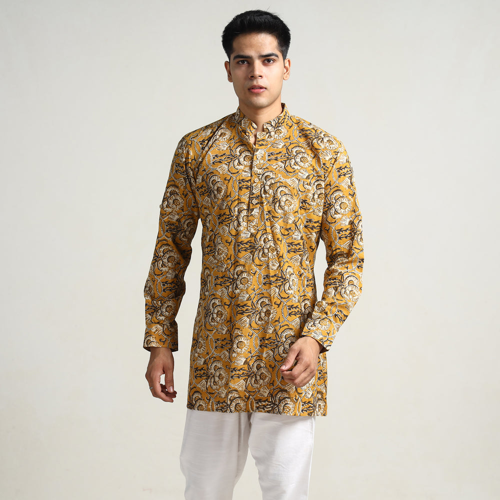 Yellow - Bagru Block Printed Cotton Men Short Kurta 02