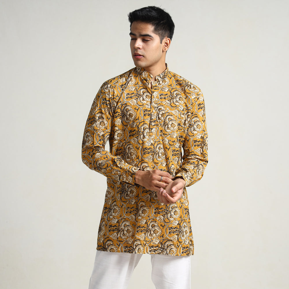 Yellow - Bagru Block Printed Cotton Men Short Kurta 02