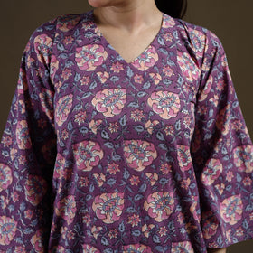 Purple - Sanganeri Hand Block Print Cotton Short Kurta for women 02