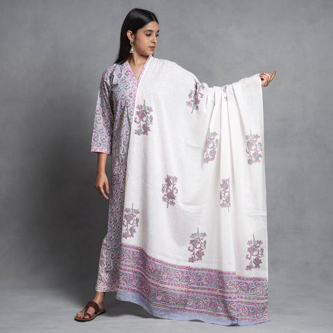 Buy Sanganeri Block Printed Cotton Kurta with Palazzo & Dupatta Set Online at iTokri.com