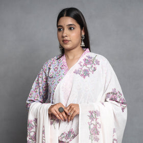 Buy Sanganeri Block Printed Cotton Kurta with Palazzo & Dupatta Set Online at iTokri.com