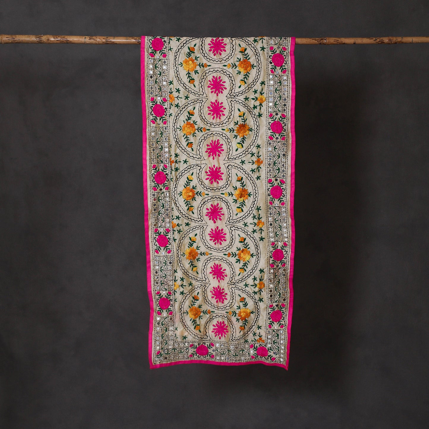 Pink - ranihati chanderi silk hand embroidered stole 02