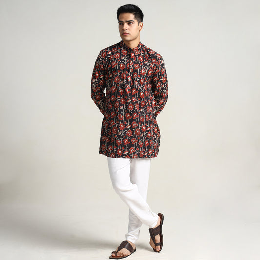 Black - Bagru Block Printed Cotton Men Short Kurta 04