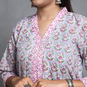 Buy Sanganeri Block Printed Cotton Kurta with Palazzo & Dupatta Set Online at iTokri.com