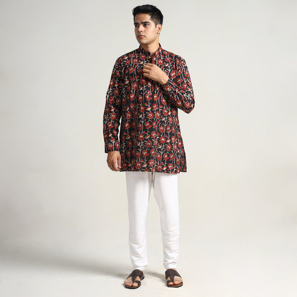 Black - Bagru Block Printed Cotton Men Short Kurta 04