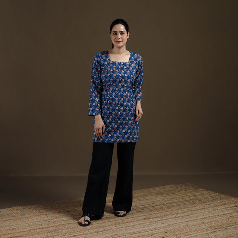 Blue - Sanganeri Hand Block Print Cotton Short Kurta for women 15