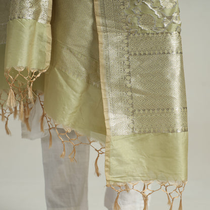 Green - Banarasi Semi Silk Zari Jaal Dupatta with Tassels 84