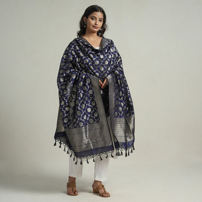Blue - Banarasi Semi Silk Zari Jaal Dupatta with Tassels 85