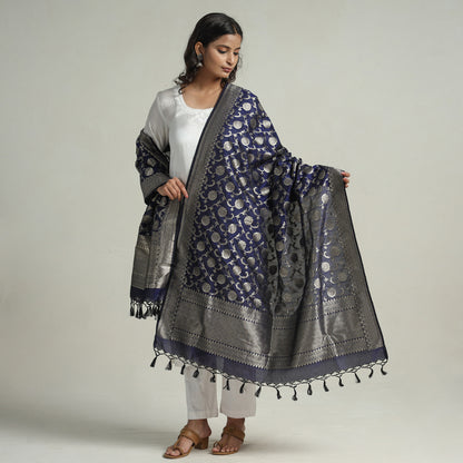 Blue - Banarasi Semi Silk Zari Jaal Dupatta with Tassels 85