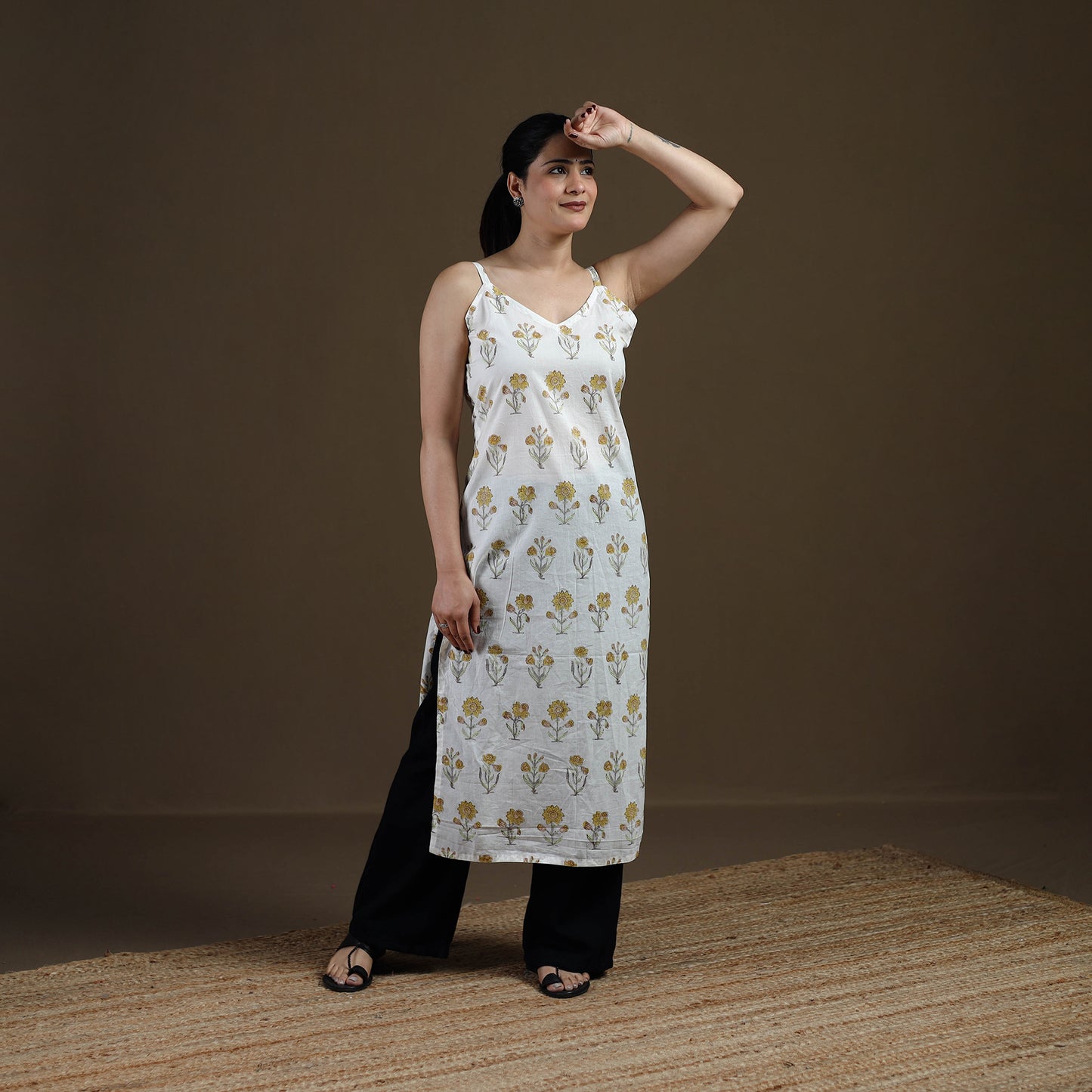 White - Sanganeri Hand Block Print Cotton Straight Kurta for women 21