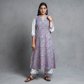  Sanganeri Block Printed Cotton Kurta with Palazzo & Dupatta Set 