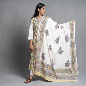 Sanganeri Block Printed Cotton Kurta with Palazzo & Dupatta Set 