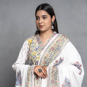  Sanganeri Block Printed Cotton Kurta with Palazzo & Dupatta Set 
