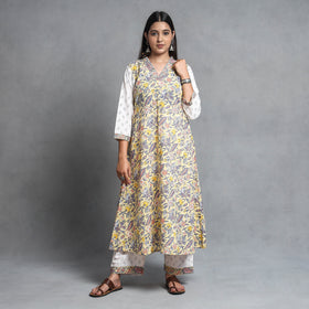  Sanganeri Block Printed Cotton Kurta with Palazzo & Dupatta Set 