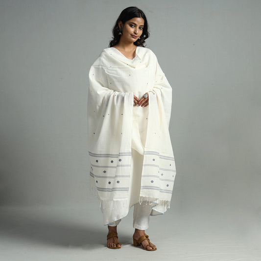 Burdwan Jamdani Buti Handloom Cotton Dupatta with Tassels 01
