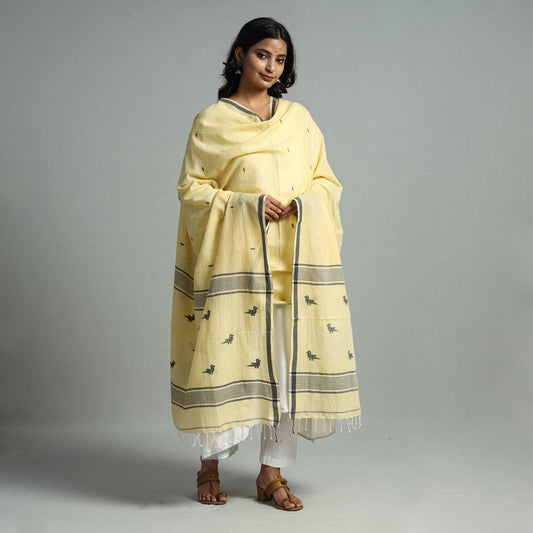 Burdwan Jamdani Buti Handloom Cotton Dupatta with Tassels 04
