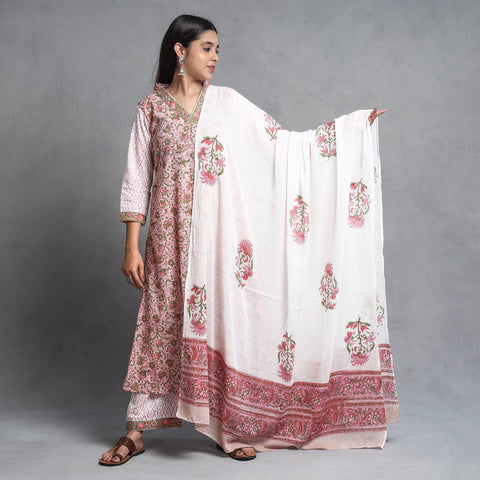 Buy Sanganeri Block Printed Cotton Kurta with Palazzo & Dupatta Set Online at iTokri.com