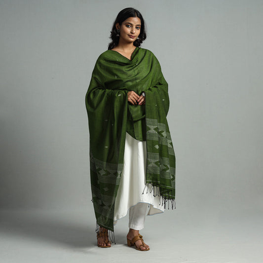 Green - Burdwan Jamdani Buti Handloom Cotton Dupatta with Tassels 07
