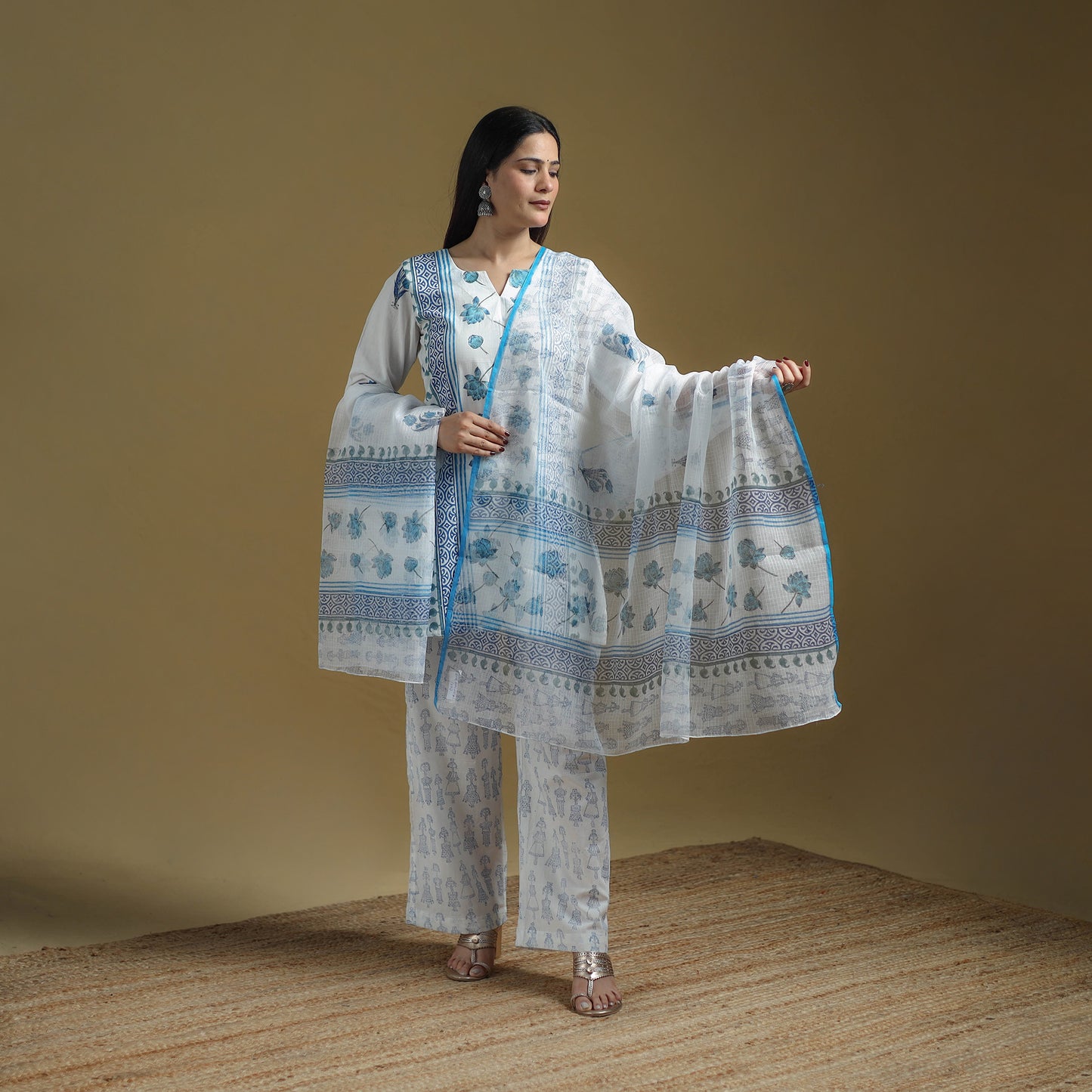 Purple - Sanganeri Hand Block Print Cotton Suit Set with Dupatta for women 32