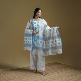 Purple - Sanganeri Hand Block Print Cotton Suit Set with Dupatta for women 32