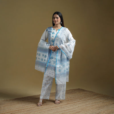 Purple - Sanganeri Hand Block Print Cotton Suit Set with Dupatta for women 32
