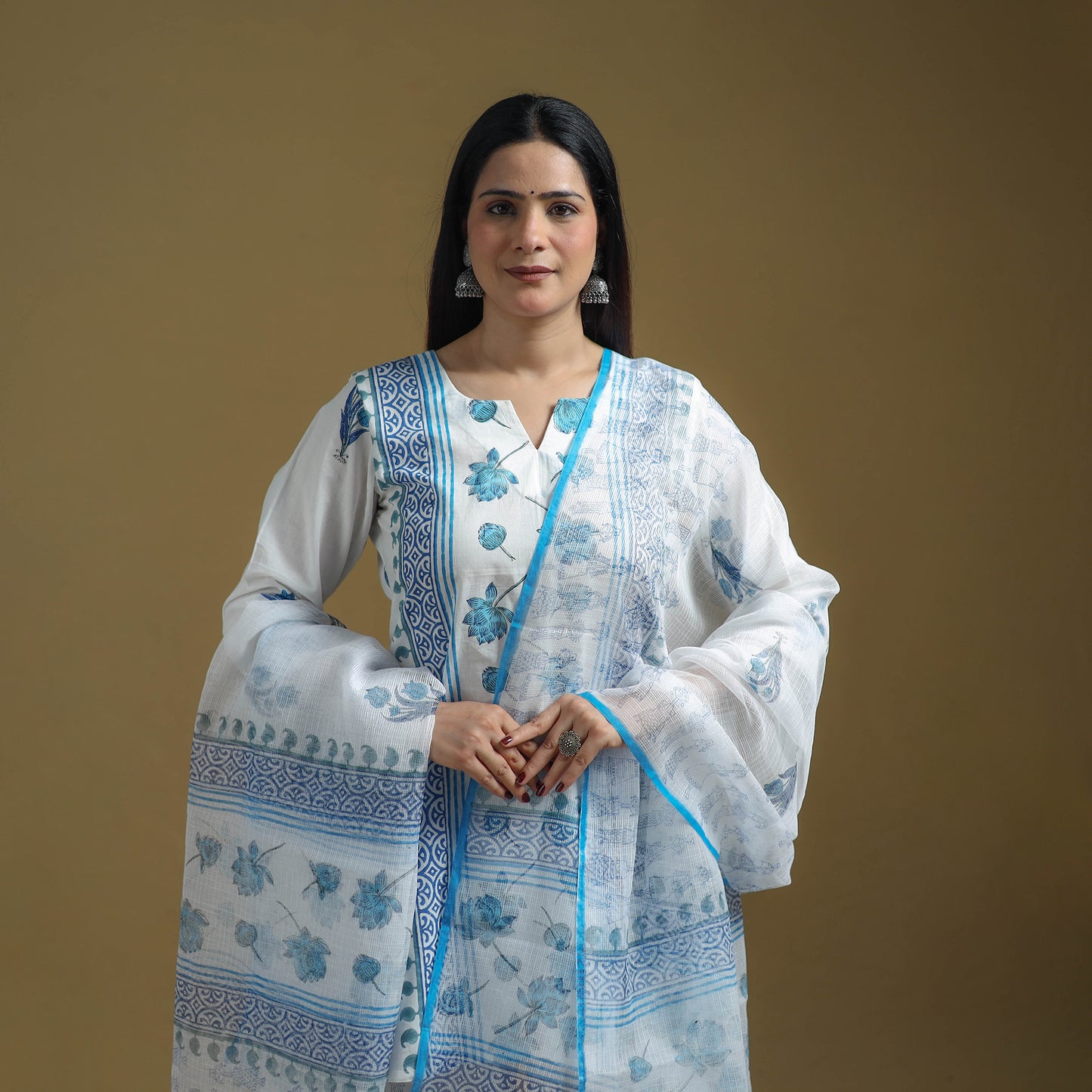 Purple - Sanganeri Hand Block Print Cotton Suit Set with Dupatta for women 32