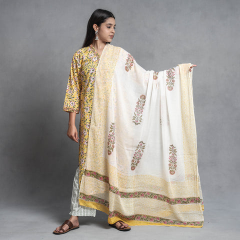 Buy Sanganeri Block Printed Cotton Kurta with Palazzo & Dupatta Set Online at iTokri.com