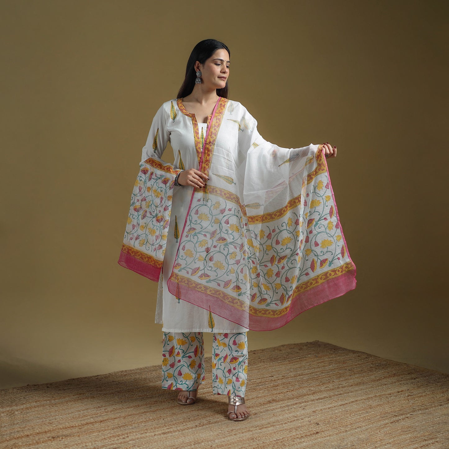 Sanganeri Hand Block Print Cotton Suit Set with Dupatta for women 18