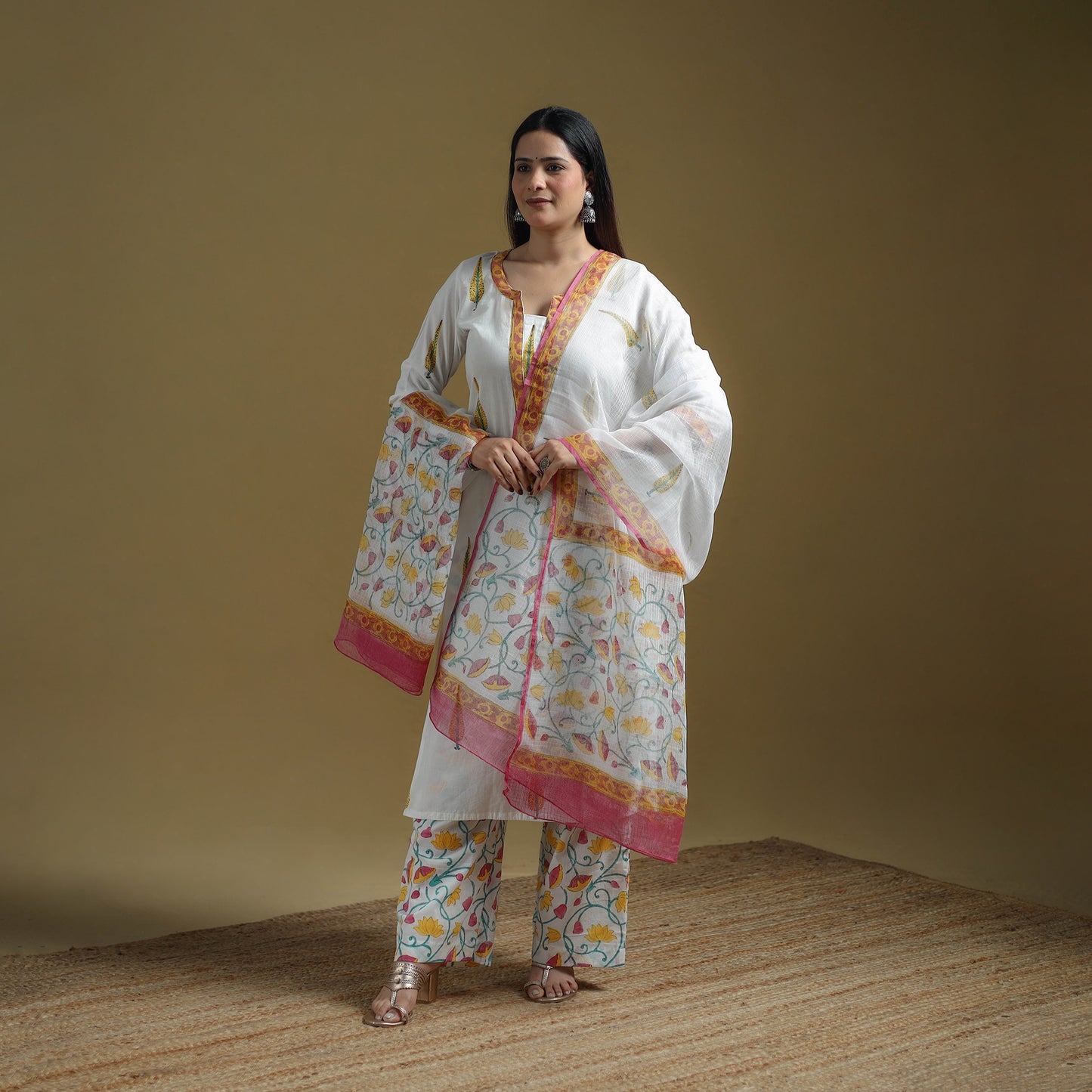 Sanganeri Hand Block Print Cotton Suit Set with Dupatta for women 18