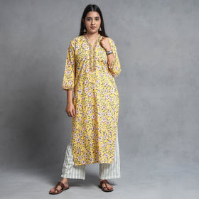Buy Sanganeri Block Printed Cotton Kurta with Palazzo & Dupatta Set Online at iTokri.com
