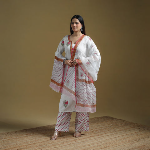 Sanganeri Hand Block Print Cotton Suit Set with Dupatta for women 21