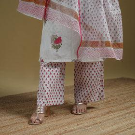 White - Sanganeri Hand Block Print Cotton Suit Set with Dupatta for women 21