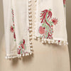 White - Block Print Cotton Sanganeri Stole with Pom Pom 07