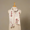 White - Block Print Cotton Sanganeri Stole with Pom Pom 07