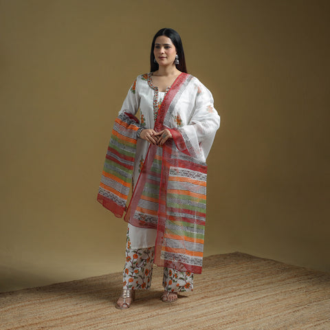 Sanganeri Hand Block Print Cotton Suit Set with Dupatta for women 22