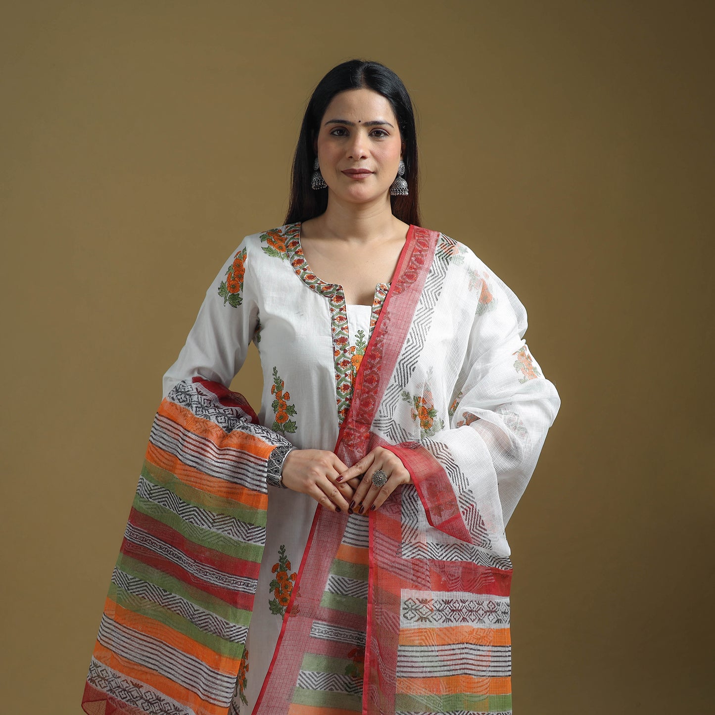 Multicolor - Sanganeri Hand Block Print Cotton Suit Set with Dupatta for women 22